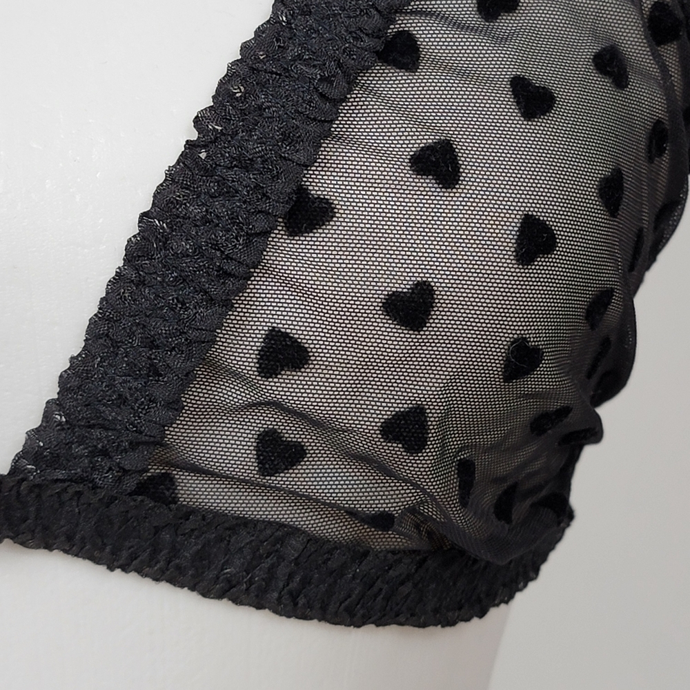 PINK Victoria's Secret Black Velvet  Heart Mesh Bralette Tease M/L - Picture 7 of 11